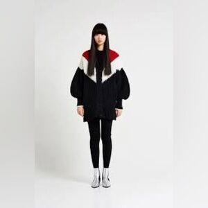 Bimba Y Lola Black White Red Chevron Knit Oversized Cardigan Size XS